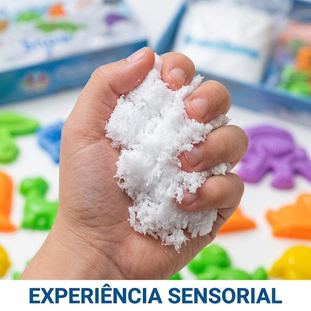 Mão apertando neve Snow@Home — experiência sensorial